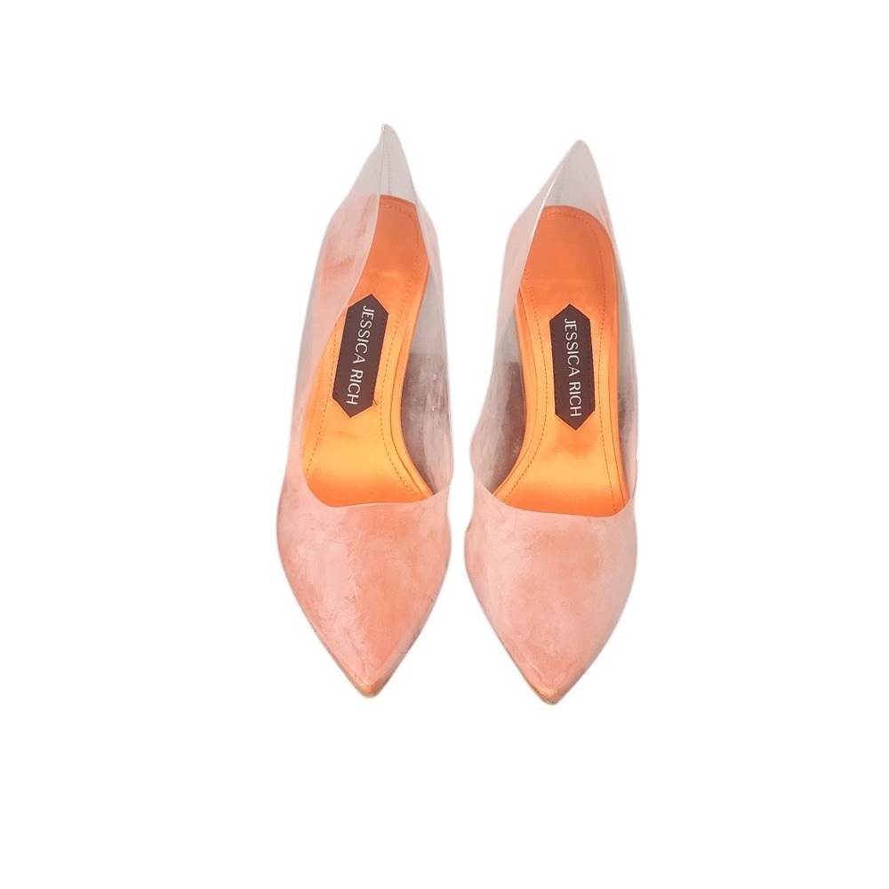 Jessica Rich So Fancy Orange Clear PVC Pointed Toe Logo Heel Pumps Womens‎ 38